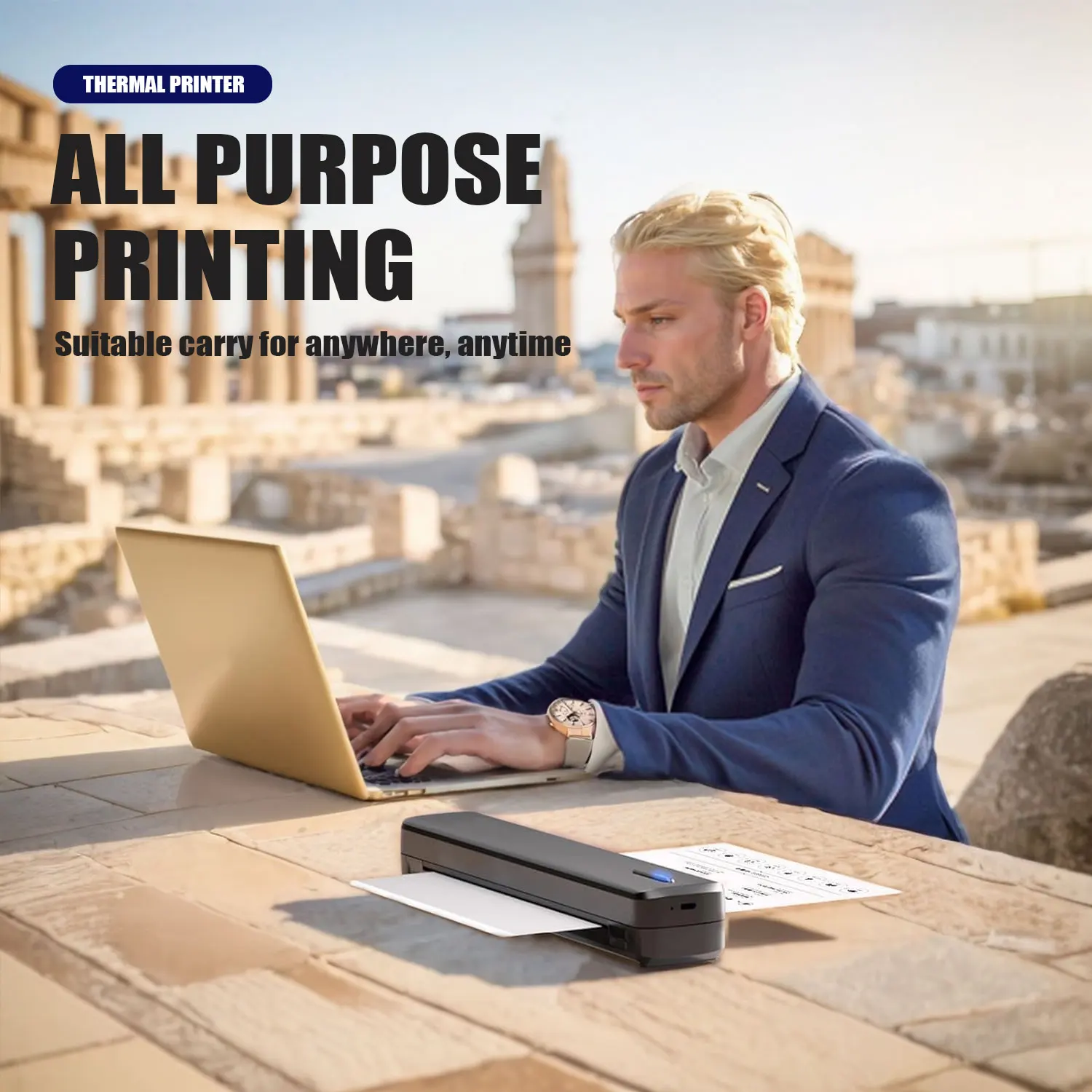 Stampante termica portatile A4, stampante per tatuaggi, batteria ricaricabile da 1500 mAh, connettività wireless e connettività APP.