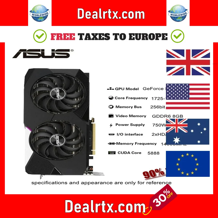 

2024 Used ASUS RTX 3070 8GB GDDR6 Graphic Card 256bit Video Cards GPU RTX3070 8G PCI Express 4.0 16X