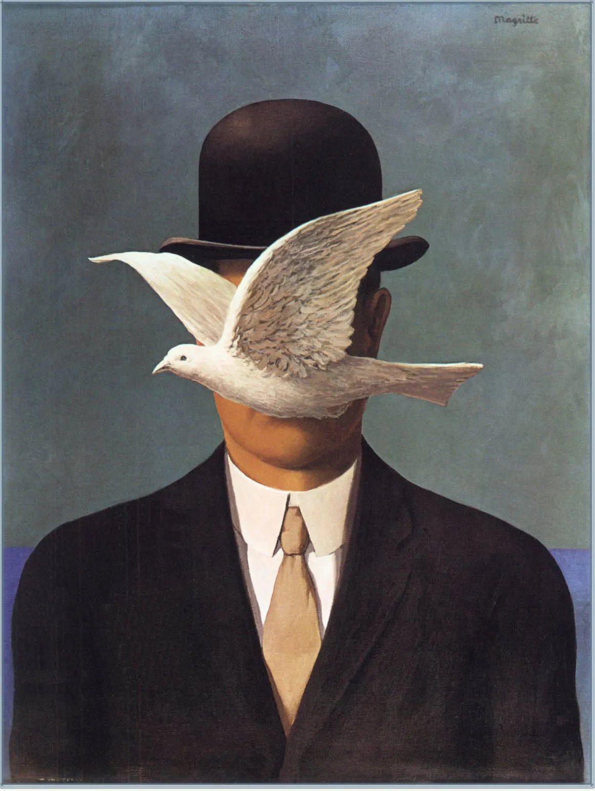 Man in a Bowler Hat 1964 By Rene Magritte, 100% Handpainted Famous Oil Painting Reproduction on Linen Canvas  High Quality