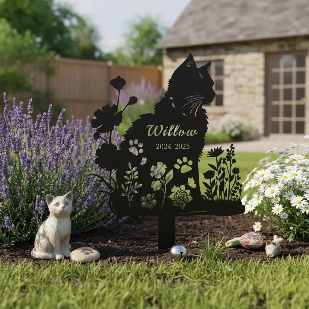 Custom Cat Memorial Sign, Metal Pet Grave Marker, Garden Plaque,Garden Cat Memorial Decor,Cat Pet Loss Memorial Stake