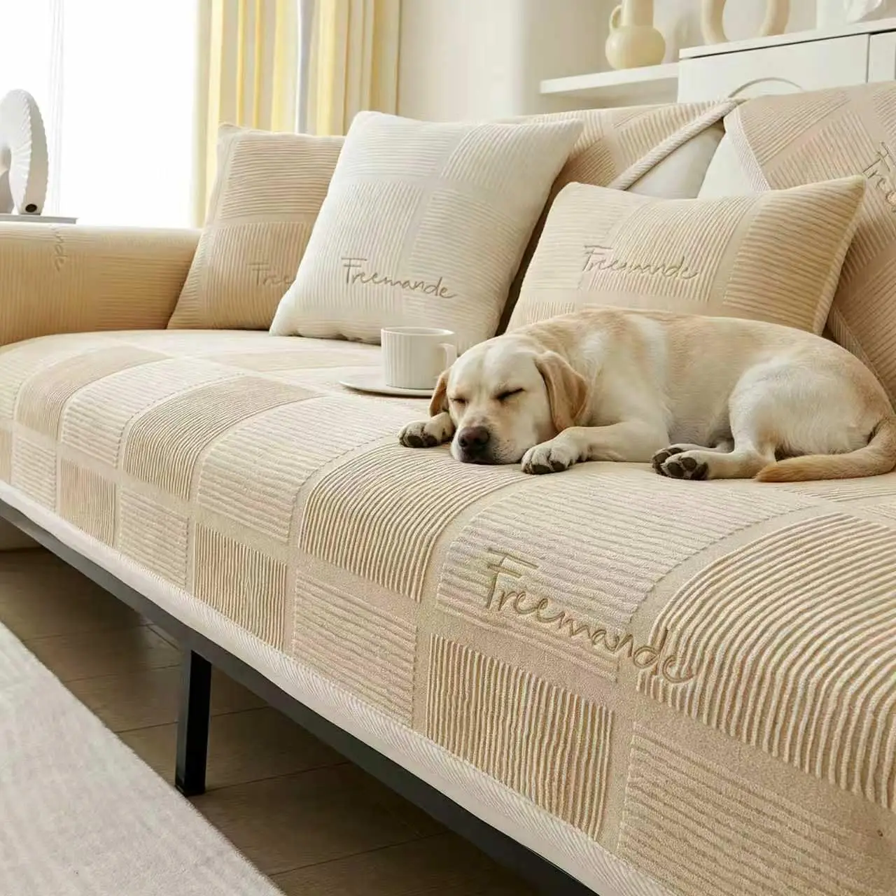 1PC bankhoezen voor bank, antislip bankhoes voor honden, wasbaar, bankslipcovers, grappige pluizige bankhoes voor sectionele bank, meubelhoezen voor huisdieren lichtbruin