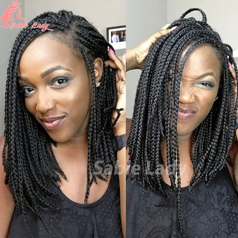 10 "curto bob trançado perucas sintéticas completa do laço tranças peruca para preto feminino jumbo knotless caixa cornrow tranças perucas peruca dianteira do laço