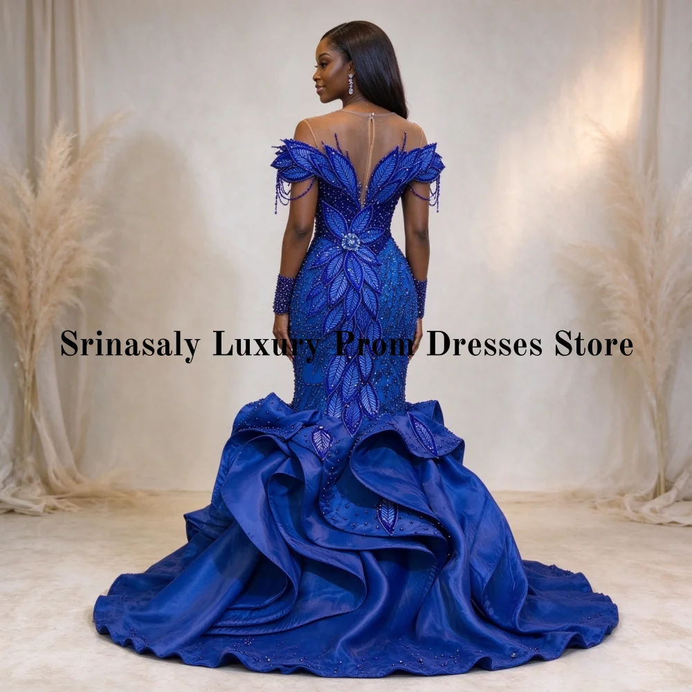 Luxury Gem Applique Mermaid Prom Dresses Customized Black Girls Off Shoulder Birthday Party Gown Elegant Evening Robe De Soiree