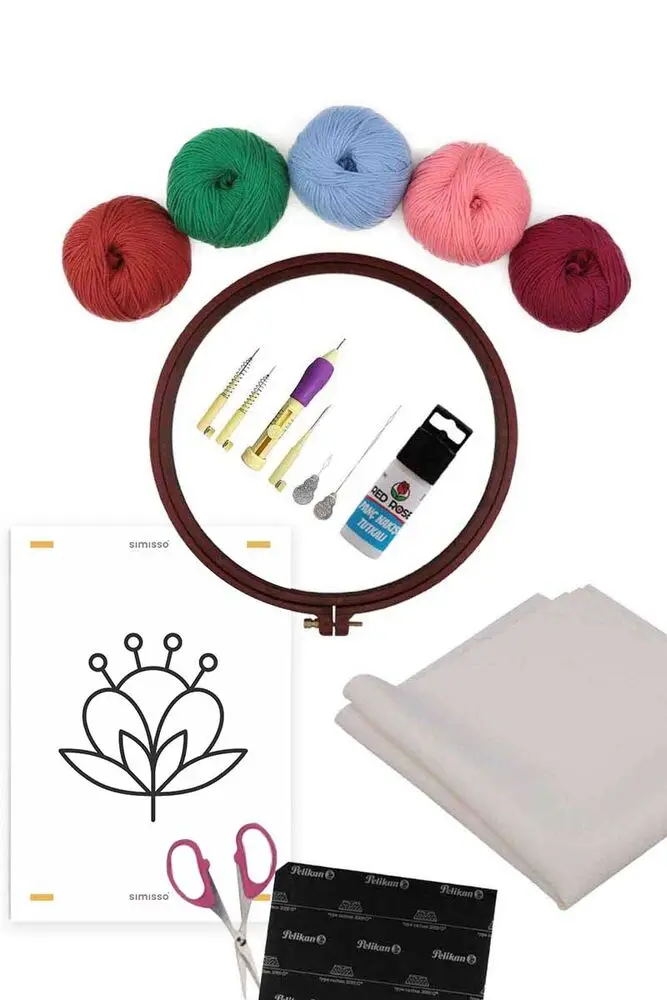 Ponsnaald Borduurstarter Kit, Borduurgaren Gereedschappen DIY, Kruissteek, Katoen, Etuval Gardenia Borduurstof Stuk Voorbeeldsjabloon, Schaar, Stukken Carbonpapier, Schroefpoelie