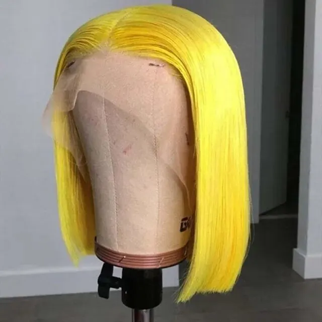 Straigt Bob Human Hair Wigs 180% Density Yellow 13x4 Transparent Lace Frontal Short Wigs for Women Brazilan PrePlucked Remy Hair