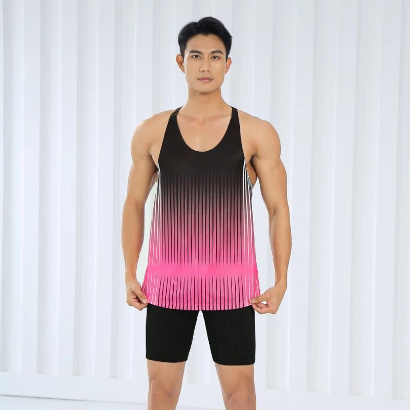 Men Athletic Running Tank Top 2024 Summer Gradient Gym Sleeveless tshirt Ultra Lightweight Marathon Singlet Y-Back Workout Vest