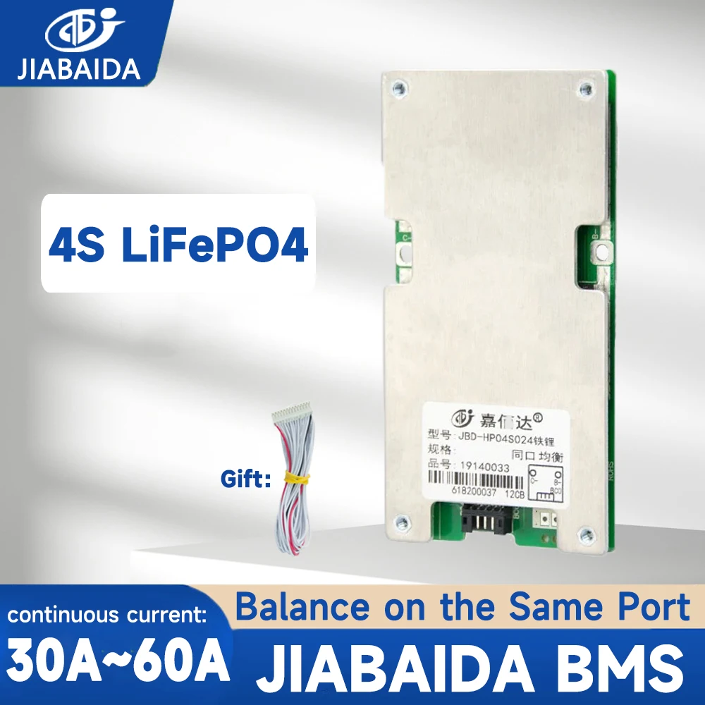 JIABAIDA BMS 4S Lifepo4, 12V 60A 40A 30A Port umum keseimbangan NTC 3.2V baterai Lithium untuk alat penyimpanan energi listrik JBD BMS