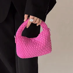 Bolso tejido de cuero PU para mujer, Mini bolso de mano de colores Macaron, bolso de vacaciones de verano, 225BZ5025