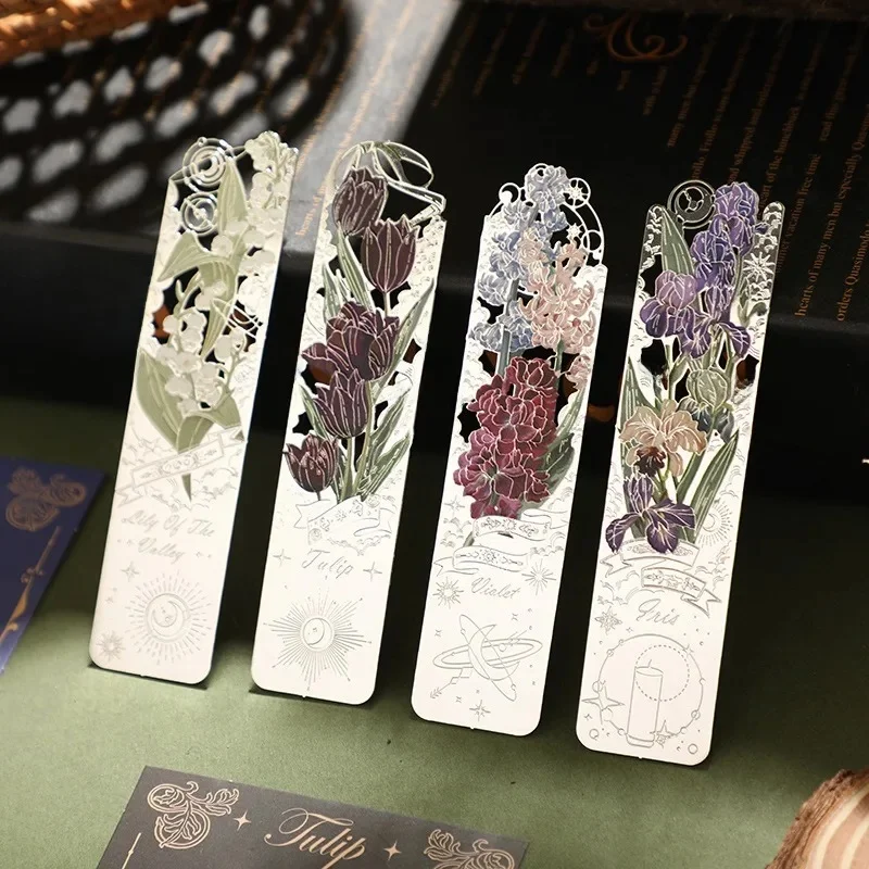Marque-page en métal creux rétro, série de fleurs romantiques, clip de livre de lecture, cadeau passionné, fournitures scolaires et de bureau