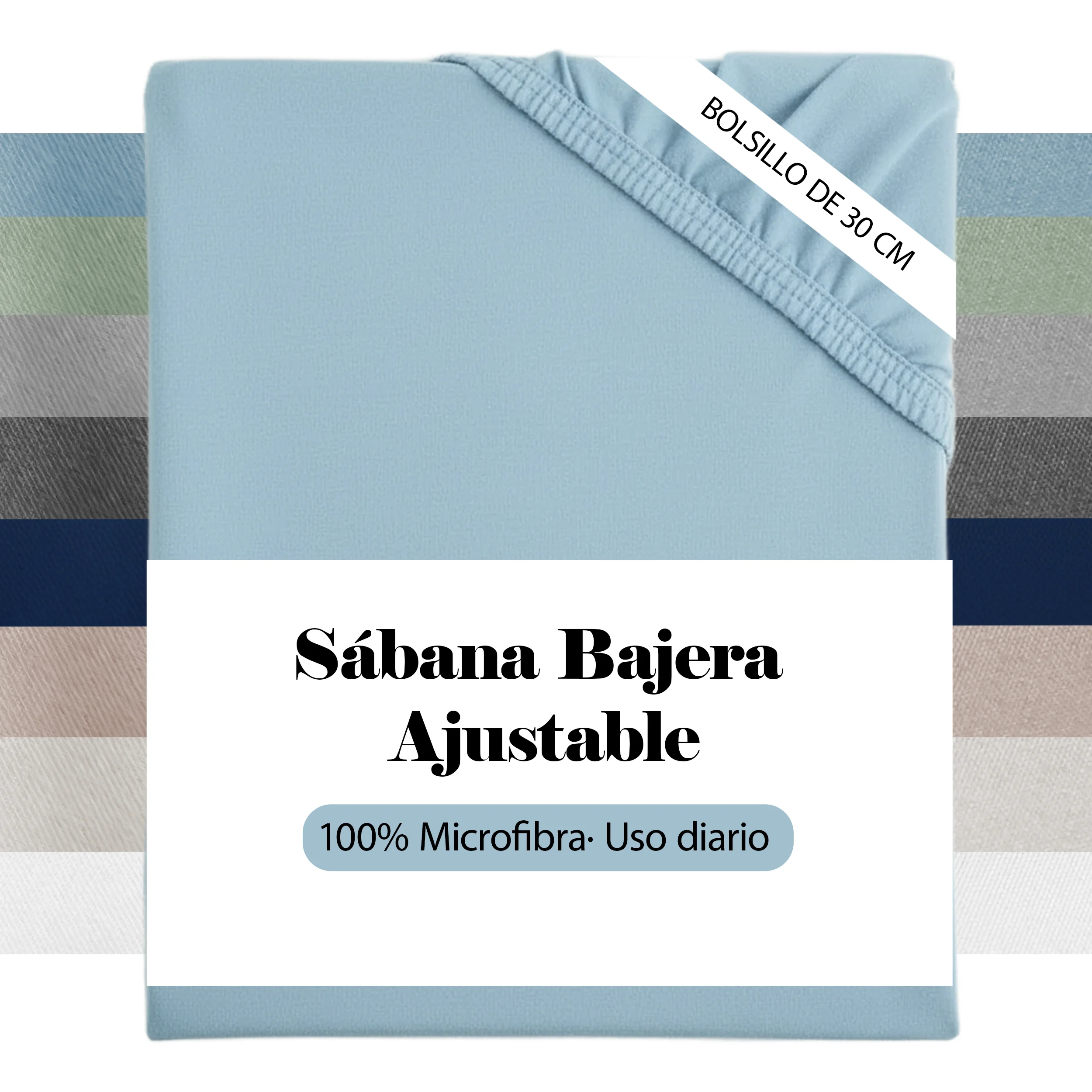 Sábana Bajera Ajustable Microfibra Transpirable Suave con Elástico Altura 30 cm Cama 90 105 135 150 180 Varios Colores