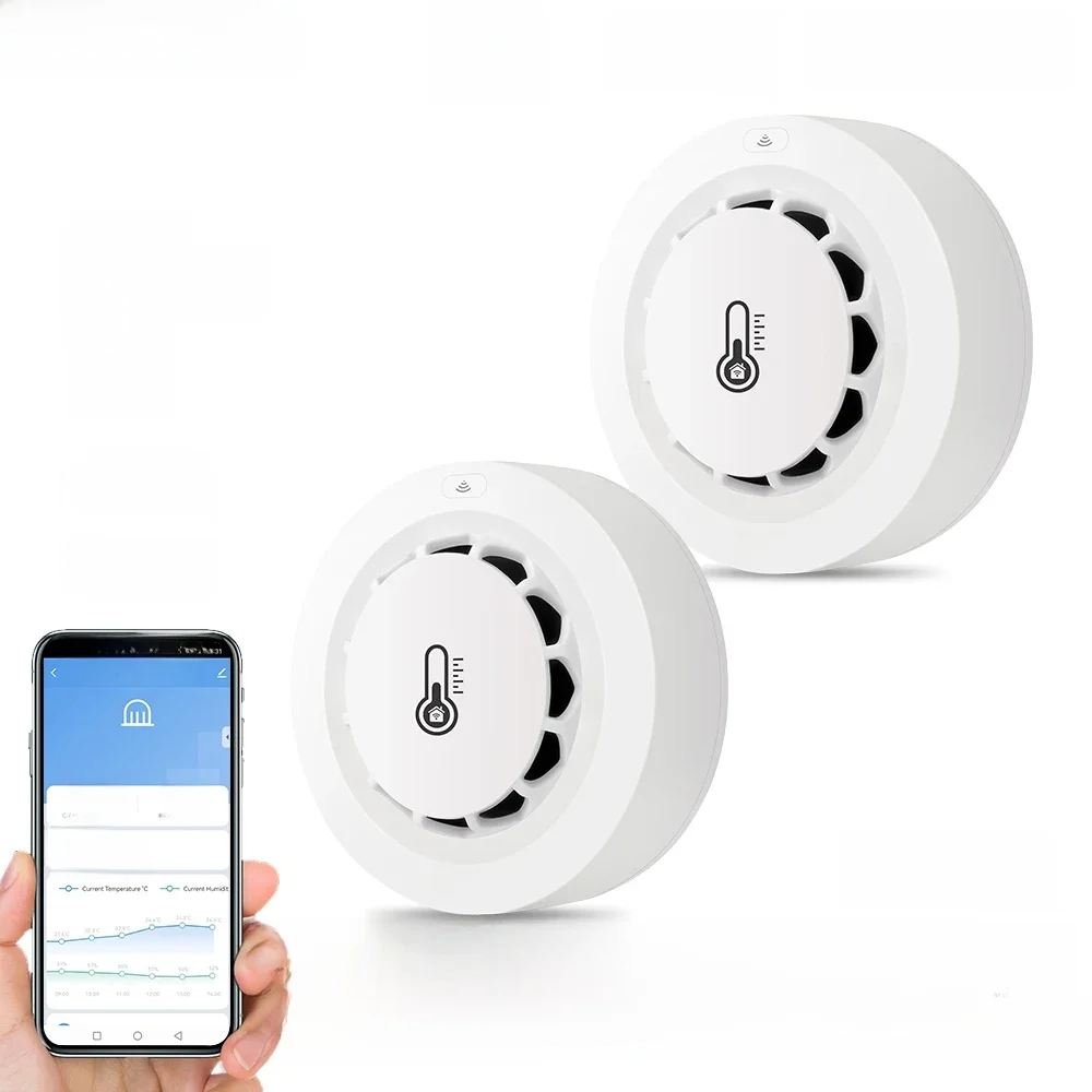Tuya Wifi BT Rookmelder met twee aansluitingen Temperatuur-vochtigheidsmeetapparaat 80dB Geluidsalarm Afstandsbediening Push Alert-functie - afbeelding 2