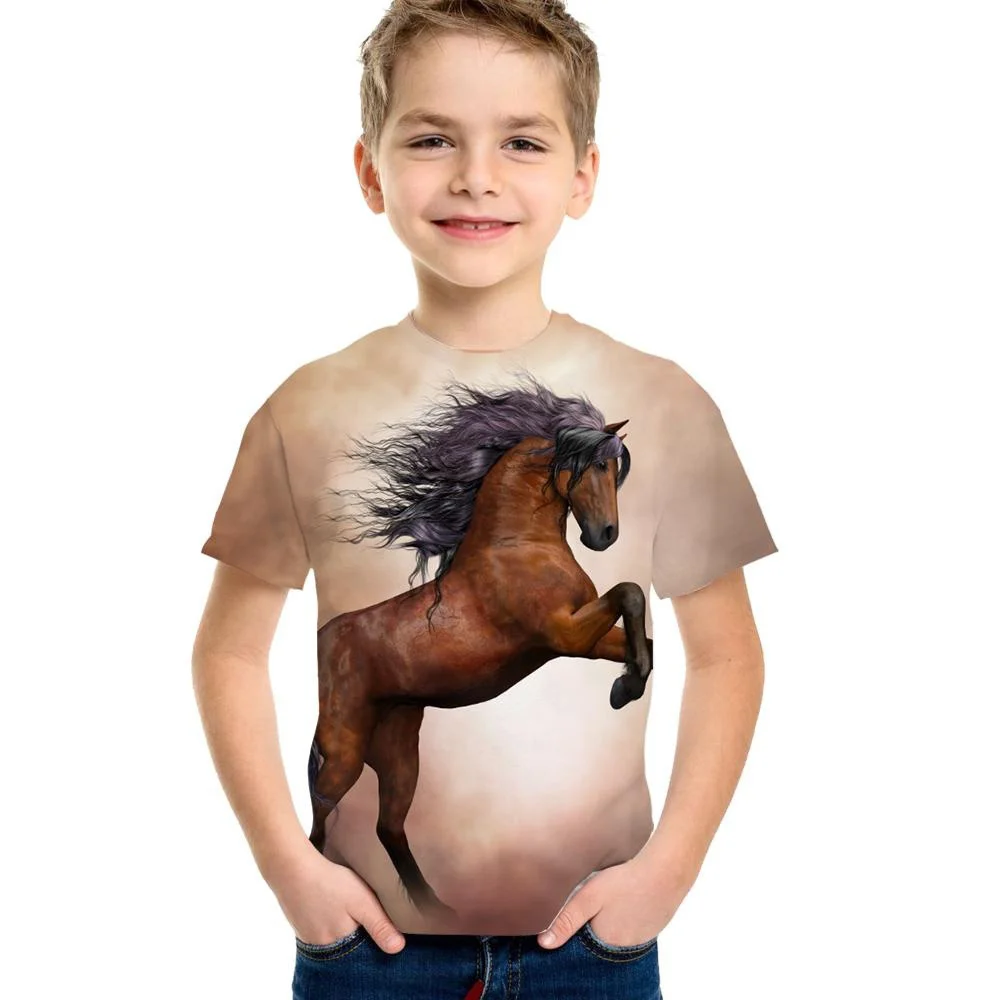 2024 Kids Clothes Horse Graphic T Shirts Children\'s T-Shirt Girl Short Sleeve Children\'s Clothing Boys Casual Baby Boy Clothes