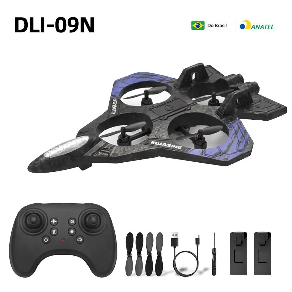 Aeronave RC DLI Espuma Resistente Batida Luz LED Colorida 2.4G, Decolagem Automática e Duas Baterias Presente Menino e Menina