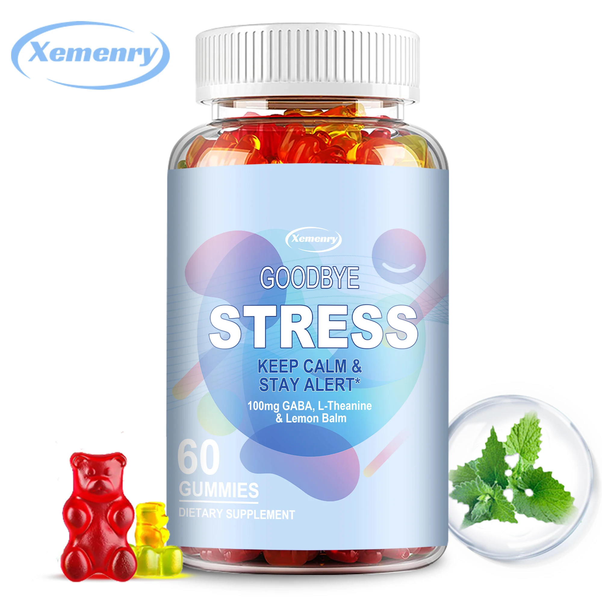 Goodbye Stress Gummies - Contains GABA, L-Theanine, Mood and Stress Relief - 60 Gummies