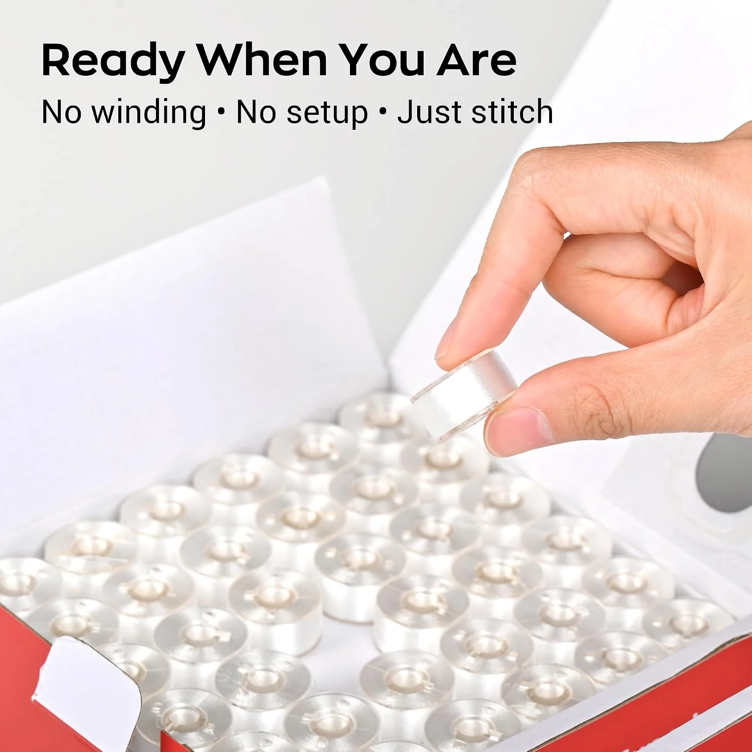 Poolin Prewound Bobbins Richword Selected 144pcs (Class 15) Size A Plastic Sided, 70D2(60WT) Polyester Bobbin Thread for Single Needle Embroidery and Sewing Machine, White
