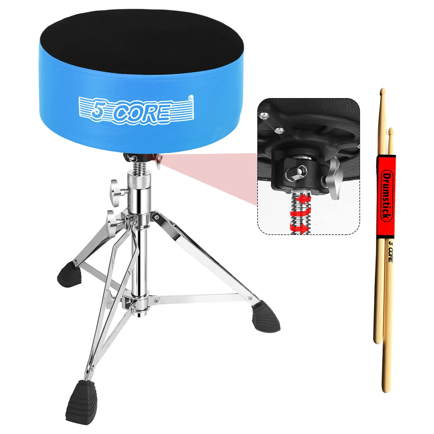

5 Core Drum Throne 5" Padded Velvet Top Guitar Stool Drummer Chair Swivel Adjustable Musician Seat DS CH BLU VEL HD