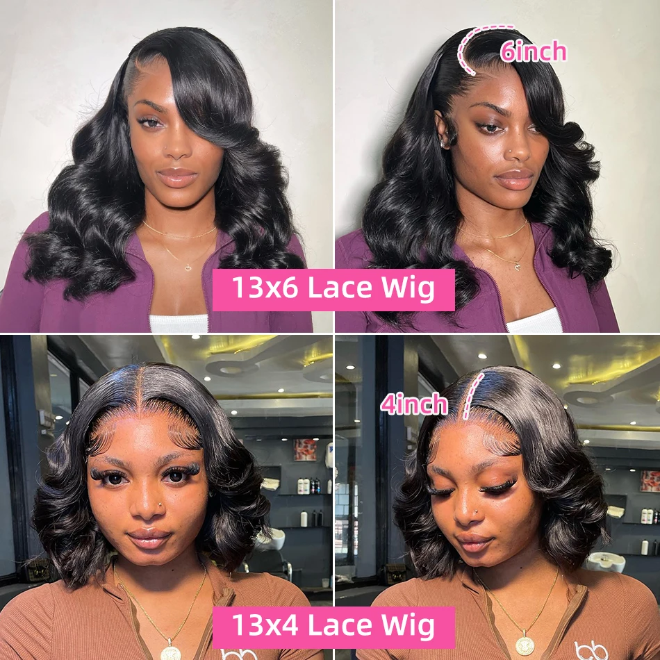 250 Density Body Wave Short Bob 13x4 13x6 Transparent Lace Front Human Hair Wigs 5x5 HD Pre Plucked Lace Frontal Wig For Women