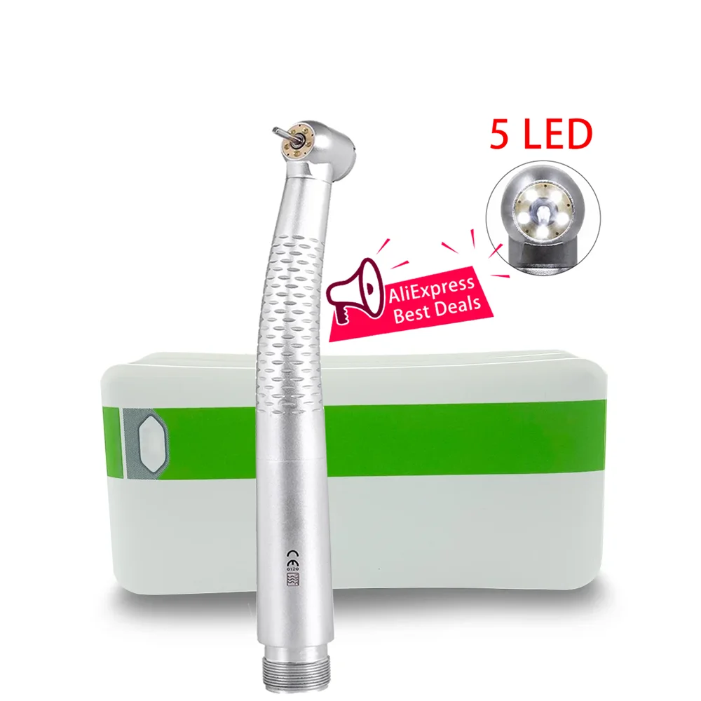 Pieza de mano Dental de alta velocidad, 5 LED, puntas de dentista, generador electrónico, turbina de aire B2 M4, botón pulsador, 5 herramientas de Rotor de cerámica con pulverización de agua