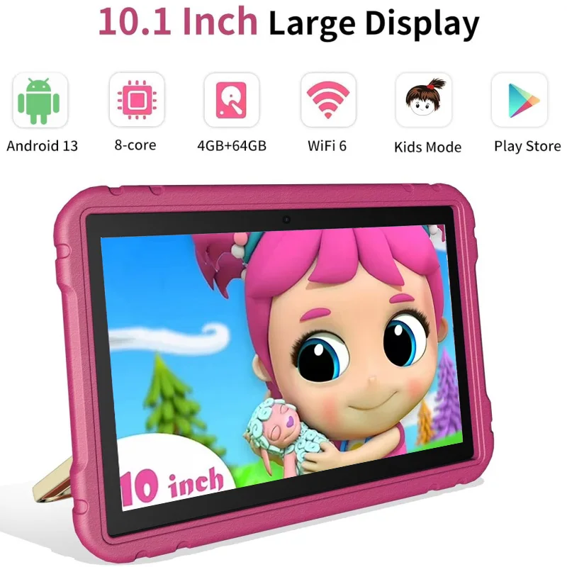J12 10.1“ Android 13 Tablet PC Allwinner A523 Octa-core 4GB RAM 64GB ROM 1280 X 800 IPS Dual Camera 6000mAh Gift Stand Silicone