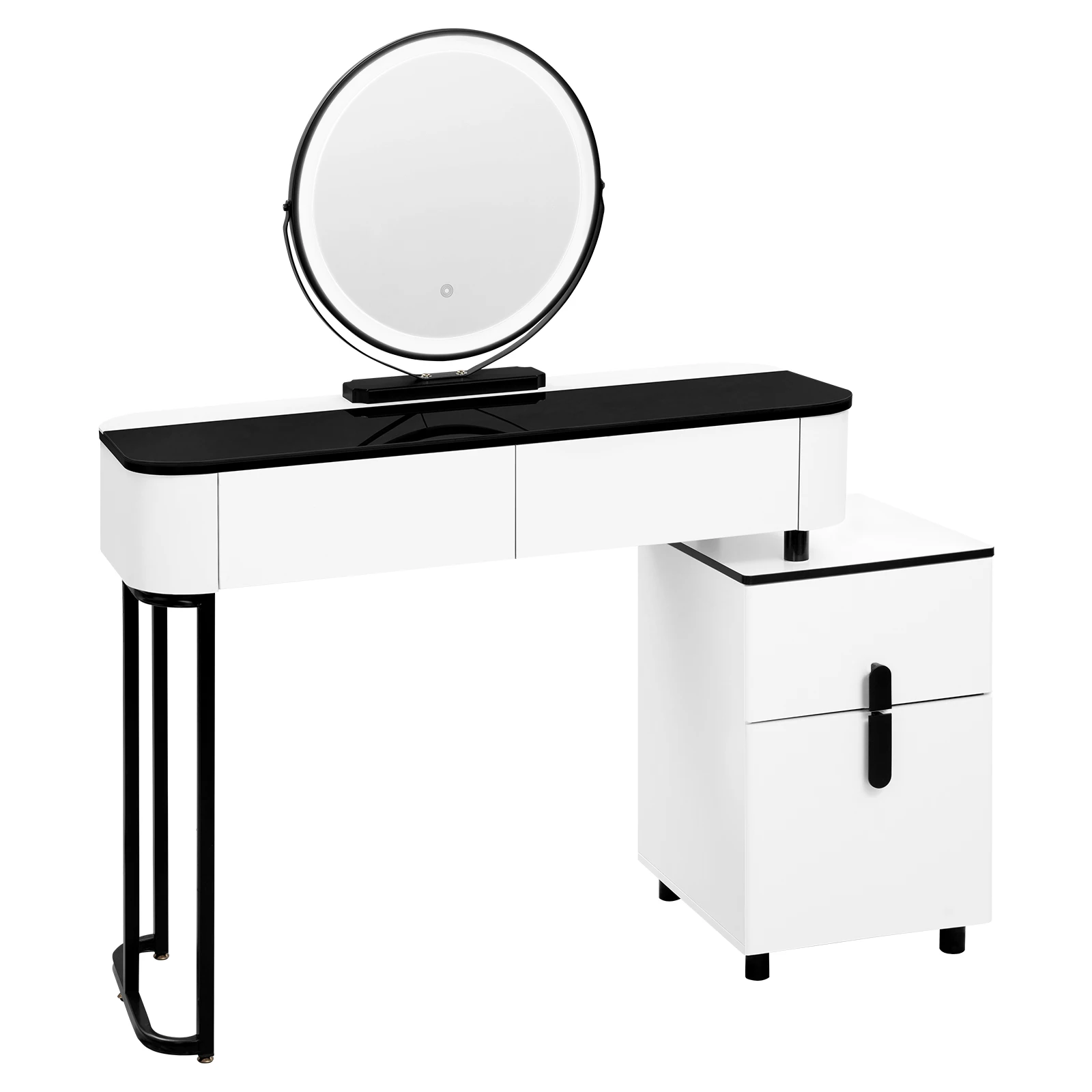 طاولة تزيين حديثة من WOLTU مع إضاءة LED 3 ألوان للفتيات والنساء وأدراج طاولة مستحضرات التجميل 1 خزانة جانبية
