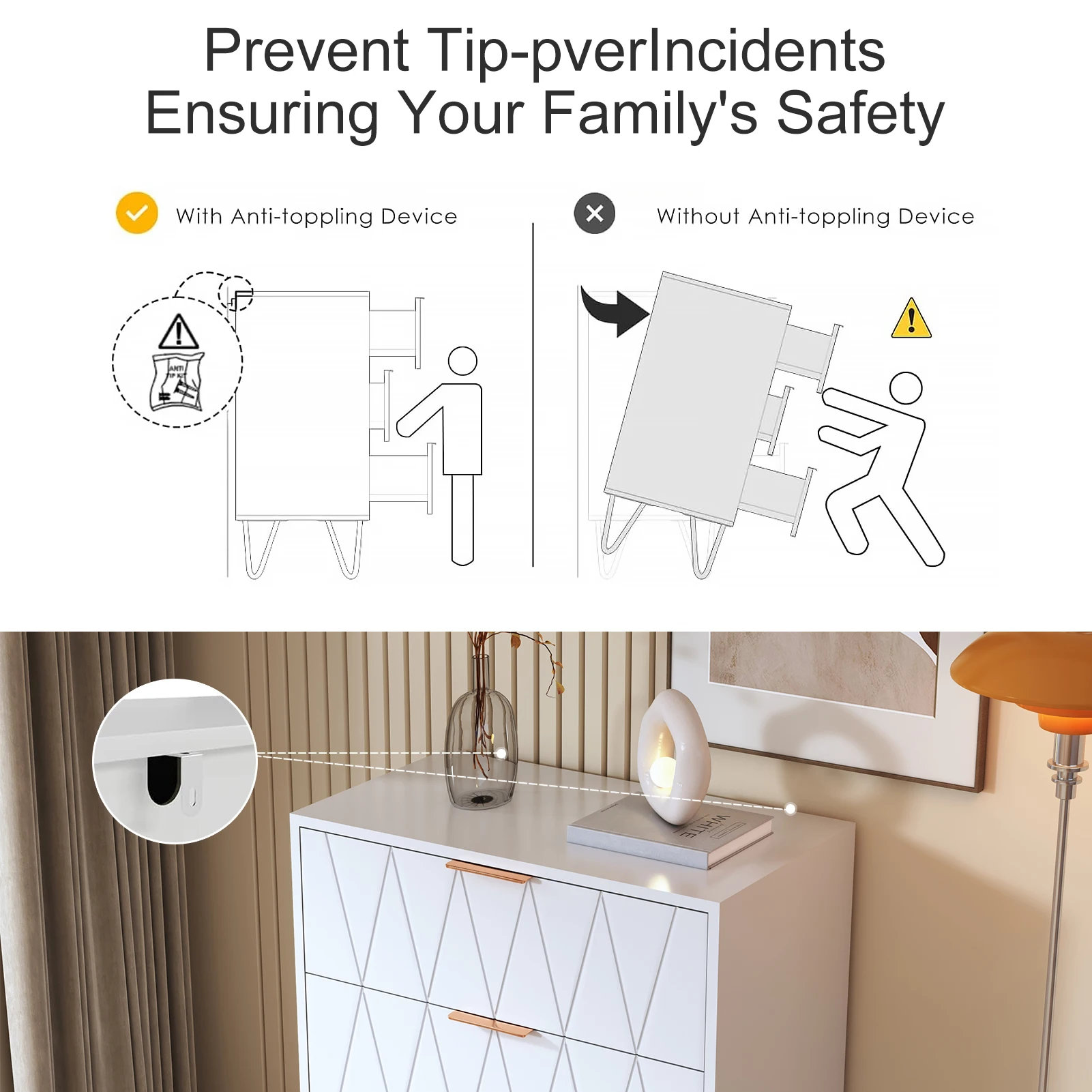 خزانة ذات أدراج من Anajqaqia مع مساحة تخزين، خزانة جانبية خشبية، لغرفة النوم، غرفة المعيشة، المدخل، أبيض