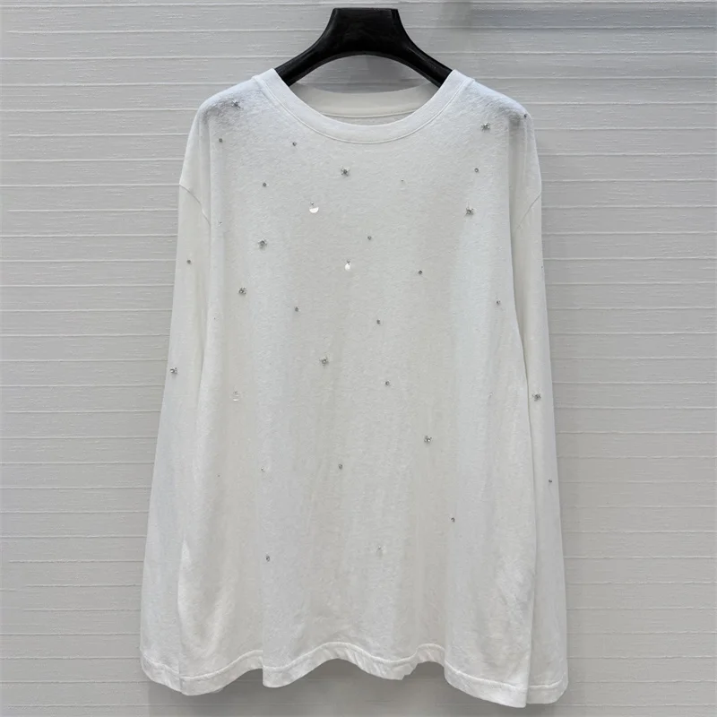 Women's T-Shirt: New for Autumn 2026 – High-Quality Pure Cotton Crew-Neck Pullover; Slim-Fit Long-Sleeve Top in Stretch Knit.