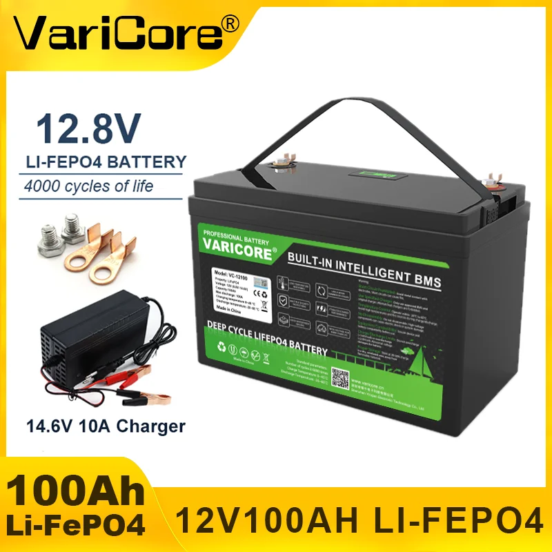 Kit Batteria LiFePO4 VariCore 12V 100Ah 1280Wh con Caricabatterie Intelligente 10A per Backup Domestico UPS Energia Solare Wall Magazzino UE