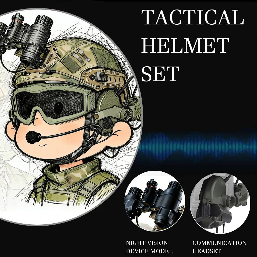 

Multifunctional Tactical Fast Helmet, Ruin Camouflage Military Airsoft Bump Helmet with Headphones L4G24 NVG Bracket for Outdoor