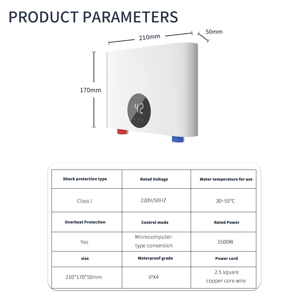 Мгновенный водонагреватель 220 В, 5500 Вт, настенный электрический проточный водонагреватель для ванной комнаты, душ с горячей водой, домашняя