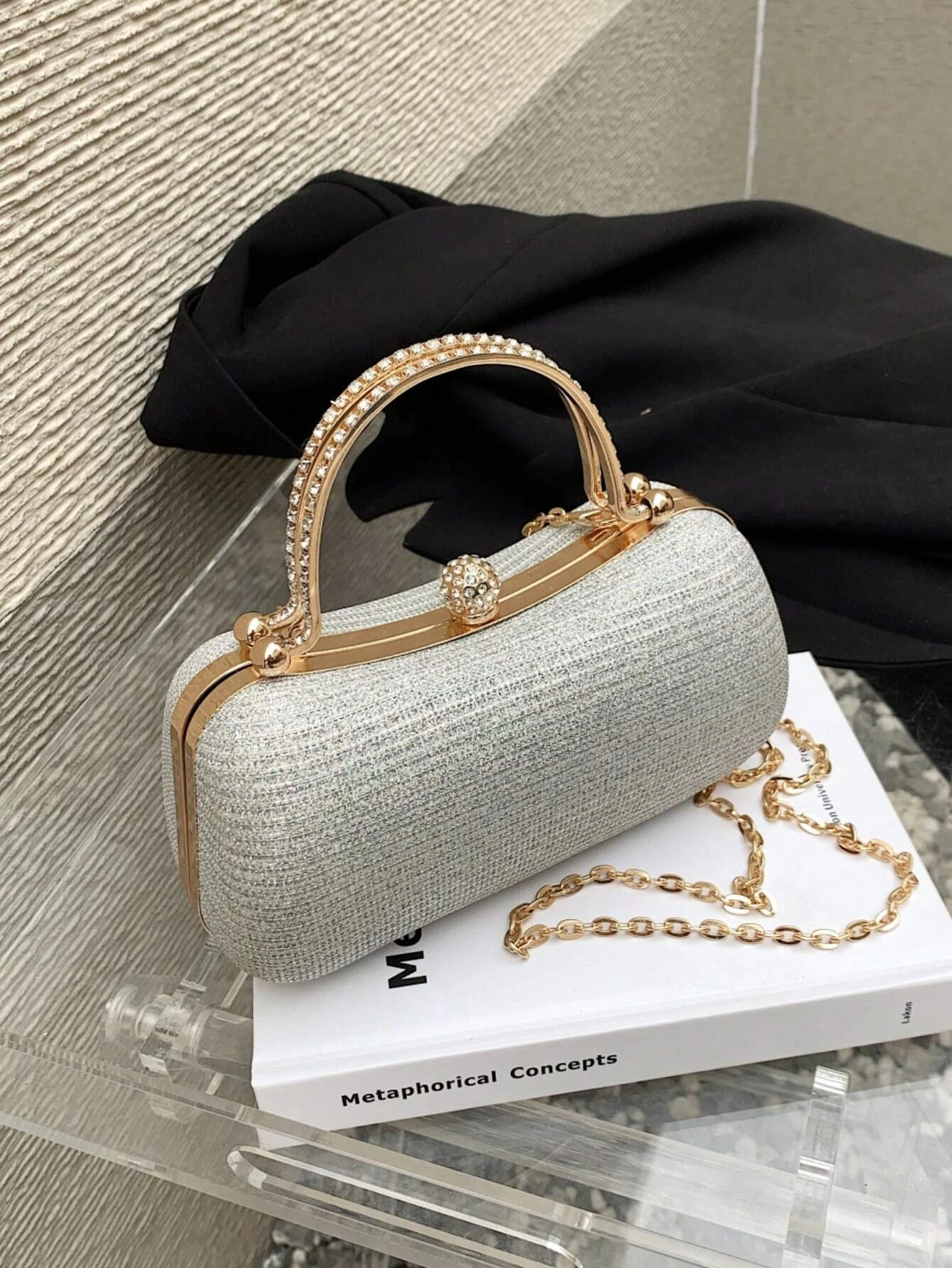 women's sequin glamorous glitter bling luxury mini rhinestone chain handbag faux pearl handbag