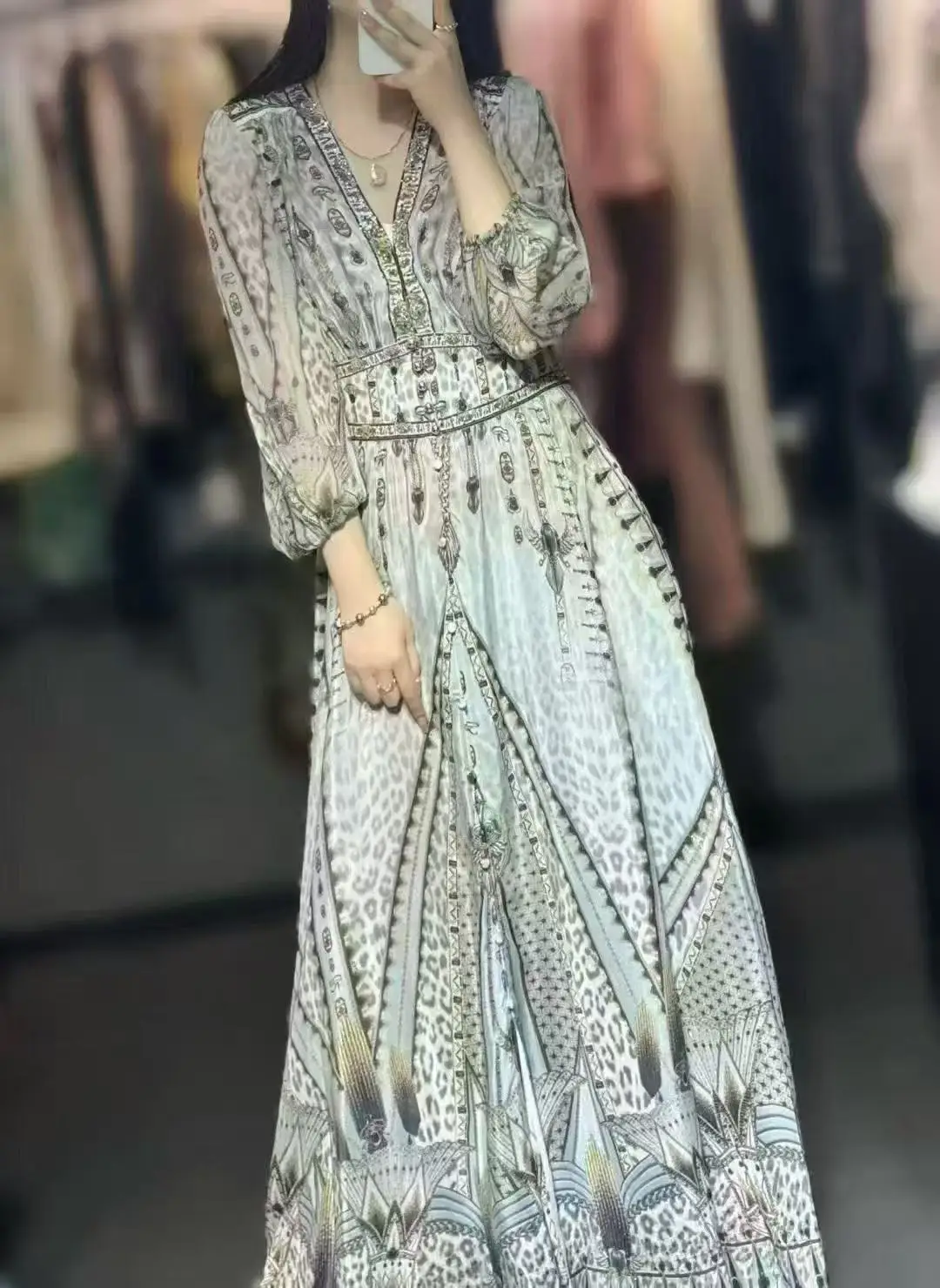 

Bohemian luxurious women's lightweight floral long print pure silk maxi dress