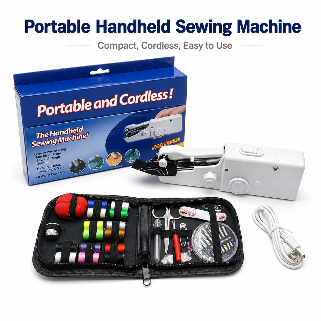 

New Hand Sewing Machine Portable Sewing Machine Quick Handheld Sewing Tool Mini Electric Home DIY Apparel Supplies Arts Crafts