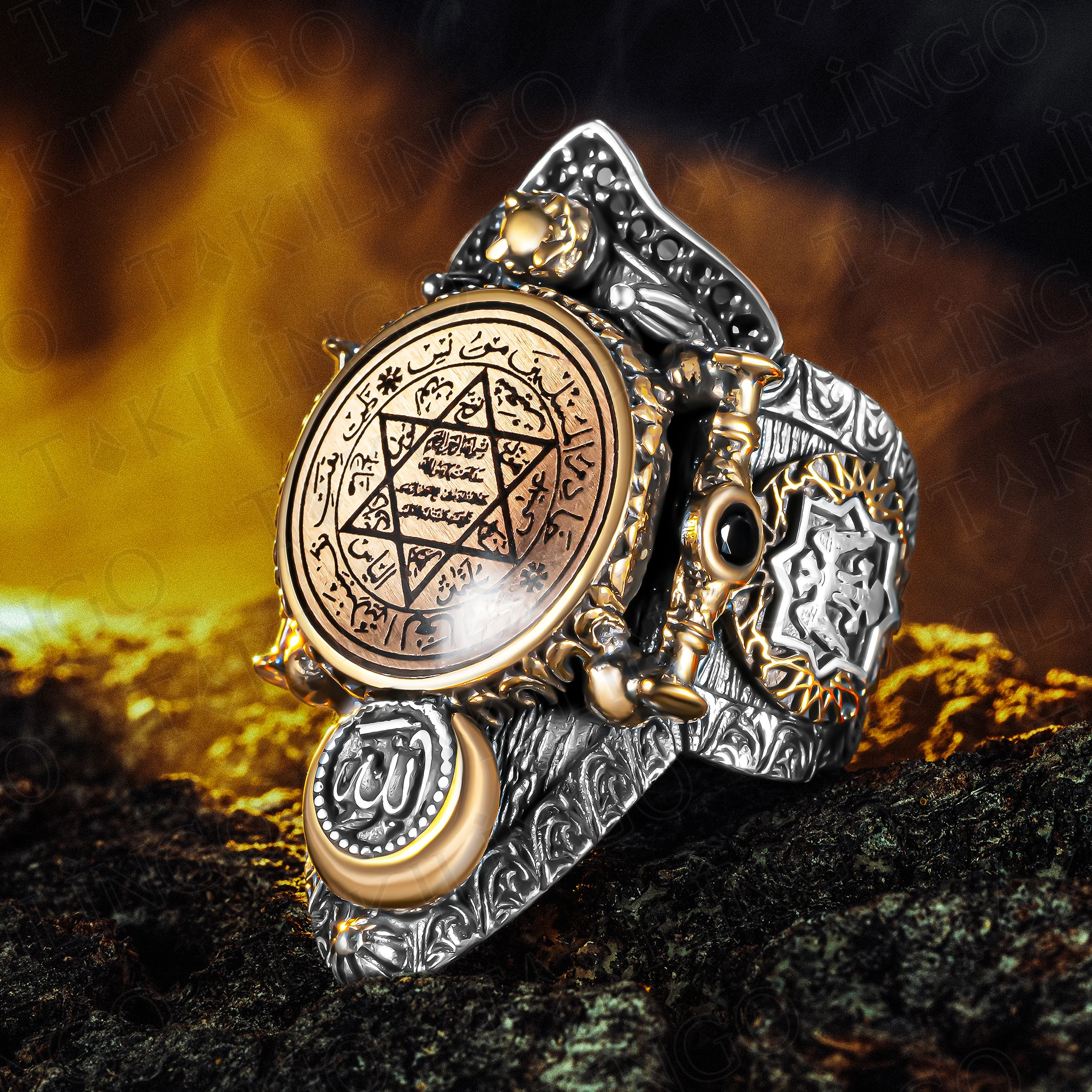 

Protection Amulet Ring Seven Archangels Ring for Men 925 Sterling Silver The Seal Of Solomon Thumb Islamic Men's Ring