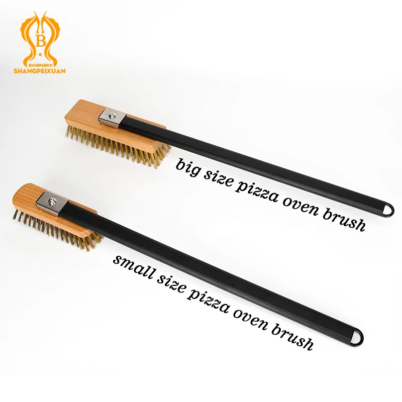 SHANGPEIXUAN Beveled Pizza Oven Copper Brush Scraper Household Grill Brass Cleaning Brush with Aluminium Short Long Handle