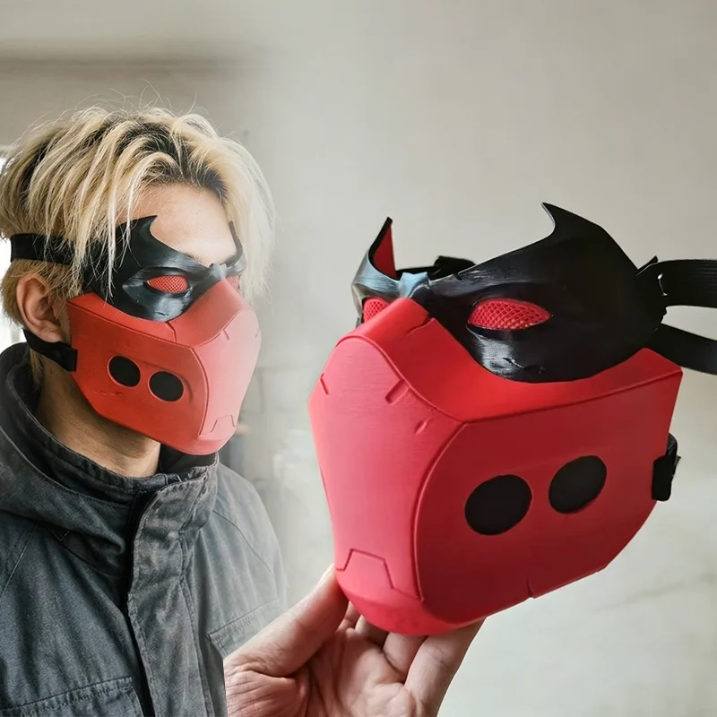 Silicone Mask Bracket - ハロウィーン スーパーヒーロー 赤い半面マスク コスプレ 大人用 男女兼用