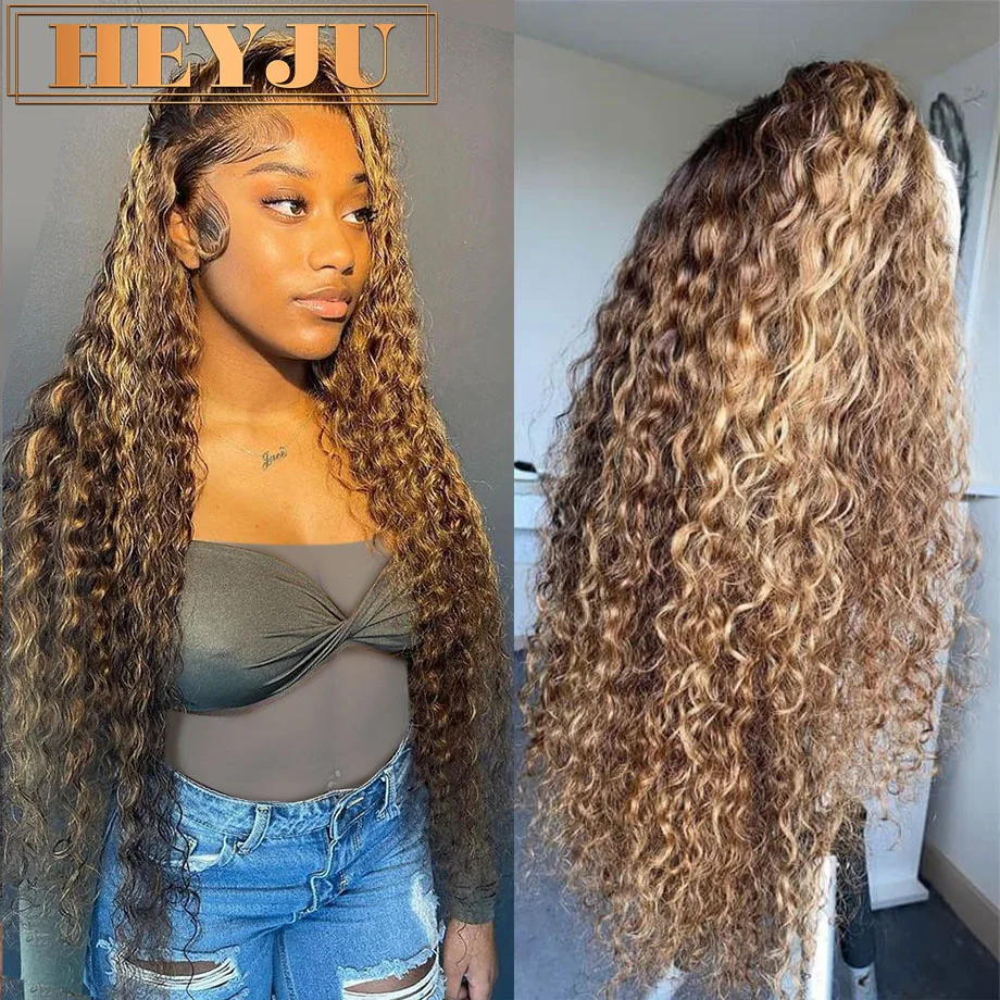 Highlight Wig Human Hair Deep Wave 13x6 HD Lace Frontal Wig Blonde Curly Human Hair Wigs For Women 13x4 Transparent Water Wave