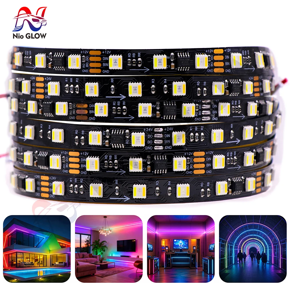 12V 24V RGBCCT CW WW WS2805 LED Strip Smart 60 LEDs SMD5050 RGBIC RGBCCT Addressable Flexible WS2805 LED Lighting RGBCCTCW NW WW