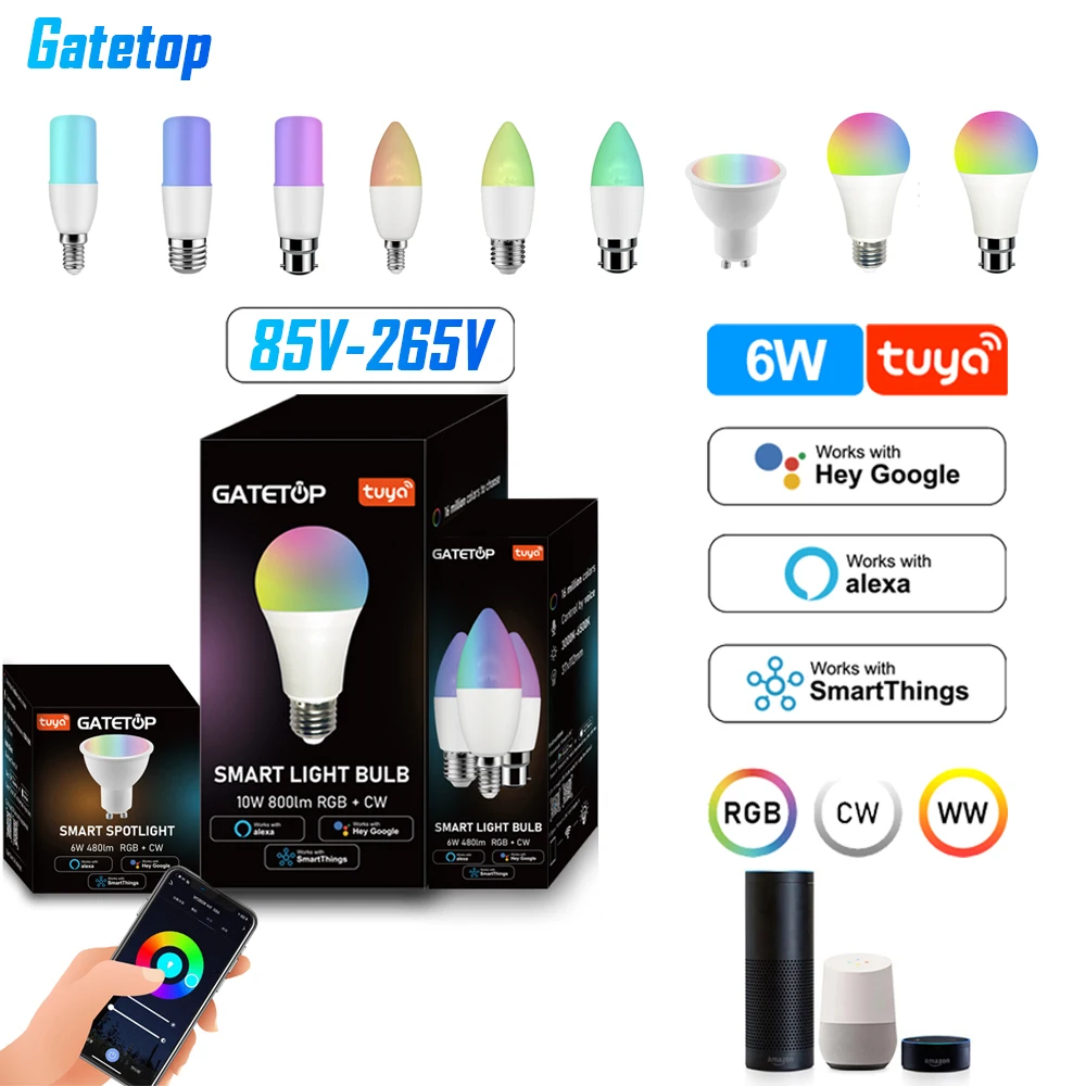 Tuya Led Lights Bulb RGB CW WW E27 B22 GU10 Wifi Lamp Alexa Smart Recessed 110V 220V Compatible Google Assistant Home Decoration