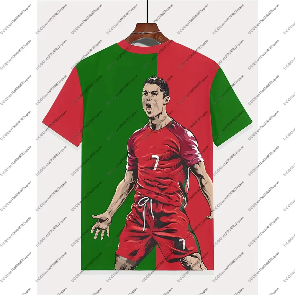كرة القدم جيرسي تي شيرت الرجال كرة القدم رونالدو لهب تي شيرت أعلى الشباب البرتغال المشجعين هدية عادية بنين 7 طفل ملابس رياضية الذكور في الهواء الطلق #4