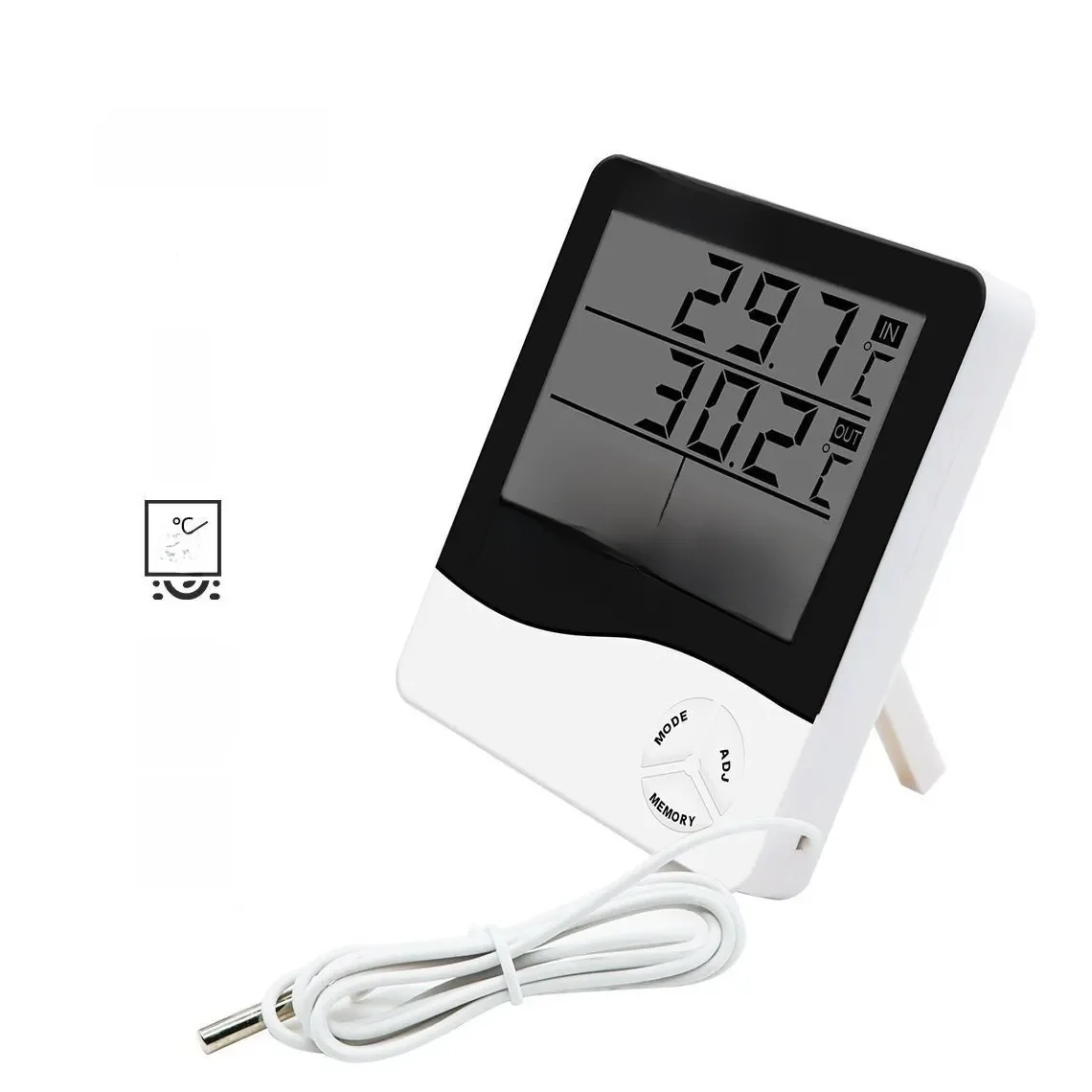 LCD Cyfrowy Miernik Wilgotności Temperatury HTC-2 Domowy Higrometr Zewnętrzny Termometr Stacja Pogodowa z Zegarem — zdjęcie 2