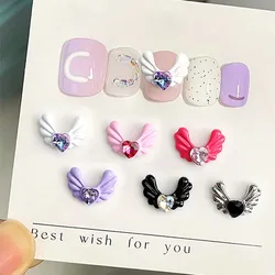 10Pcs Heart Angels Wings Nail Art Charms 3D Kawaii Diamond Crystal Left Right Wings Nail Rhinestone DIY Manicure Accessories