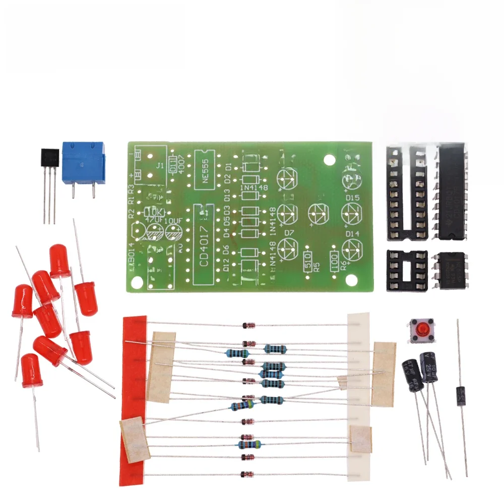 Elektroniczne kostki NE555 moduł LED CD4017 zestaw do samodzielnego montażu 5mm czerwona dioda LED 4.5-5V LED części do kości zabawa deska do krojenia Diy elektroniczna — zdjęcie 2