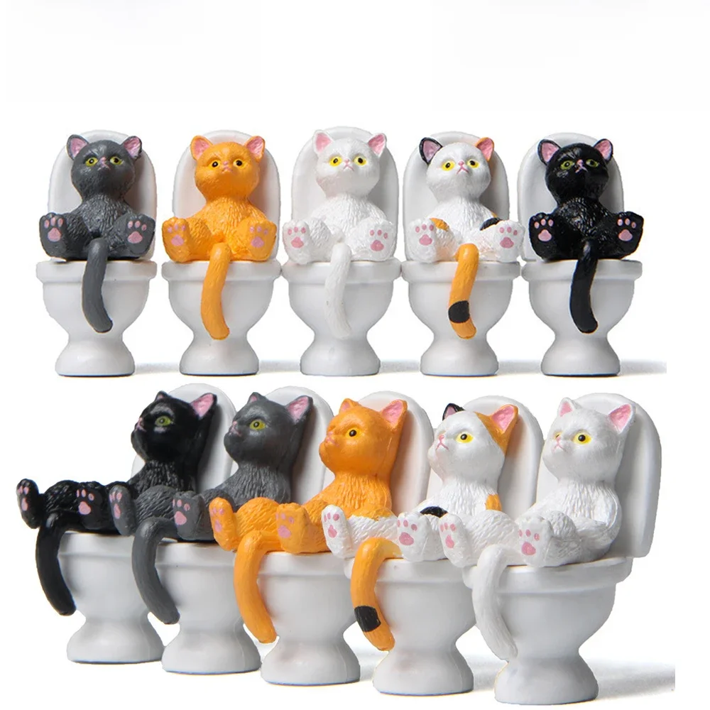 Ornement de chat assis sur les toilettes, artisanat l'inventaire, figurine d'Auckland, jouets de paysage, cadeau pour enfants, bureau, voiture, maison, décoration de jardin Kawaii, 1 pièce, 5 pièces