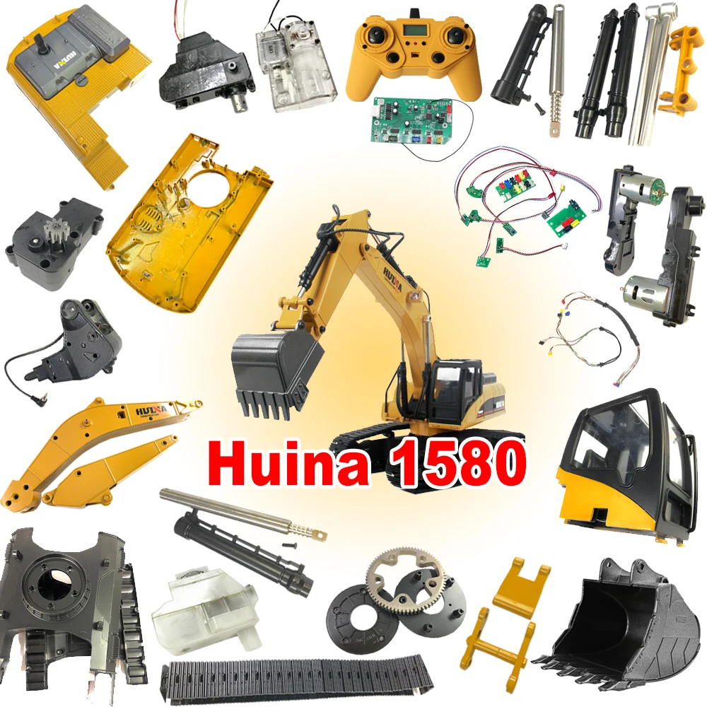 New Huina 1580 Original Chassis Push Rod Rotary Turntable Driver Gear Box Track Bucket For RC Metal Excavator Upgrade 580 Parts