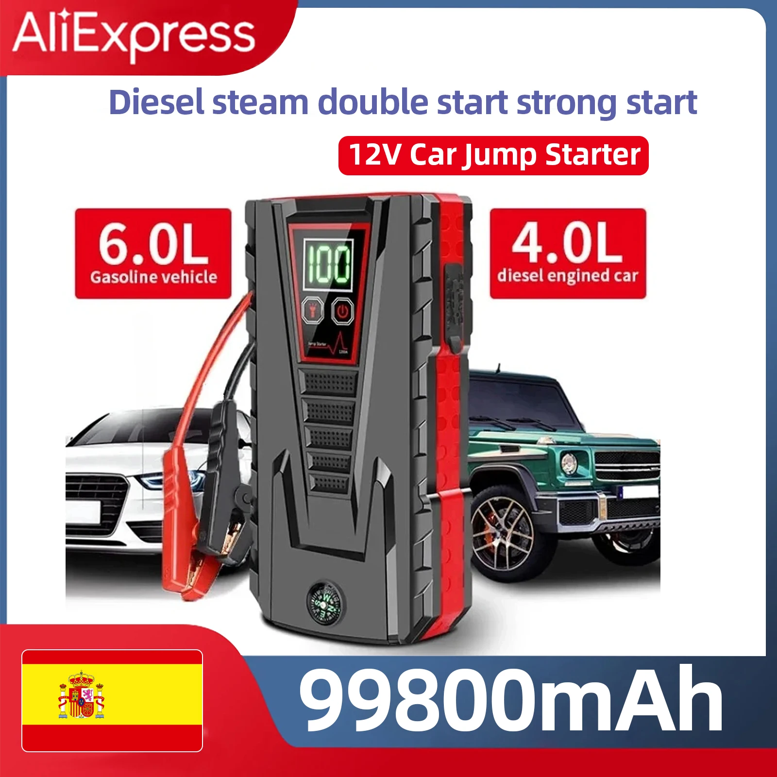 5000A Car Jump Starter Device 12v Strong Portable Power Bank Automotive Battery Charger System Start Operating Auto Booster