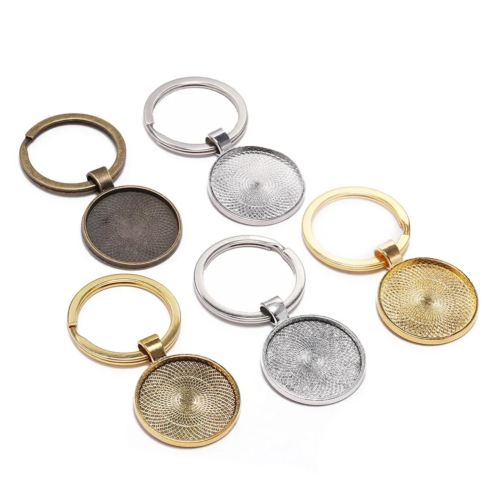 5 sztuk / partia Brelok do kluczy z zawieszką Bezel Blank Fit 25mm Cameo Glass Cabochon Base Setting DIY Brelok do kluczy Pierścień do biżuterii — zdjęcie 2