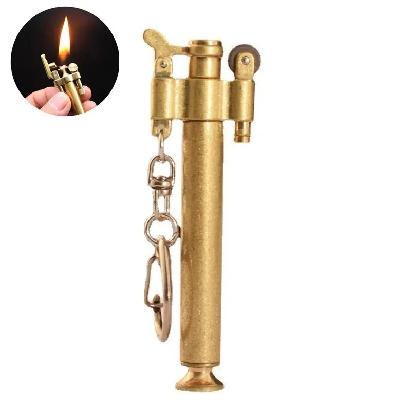 Nouveau briquet à huile en cuivre pur coupe-vent, forme de torche créative, ultra-fin, collection rétro, briquets pour homme, cadeau