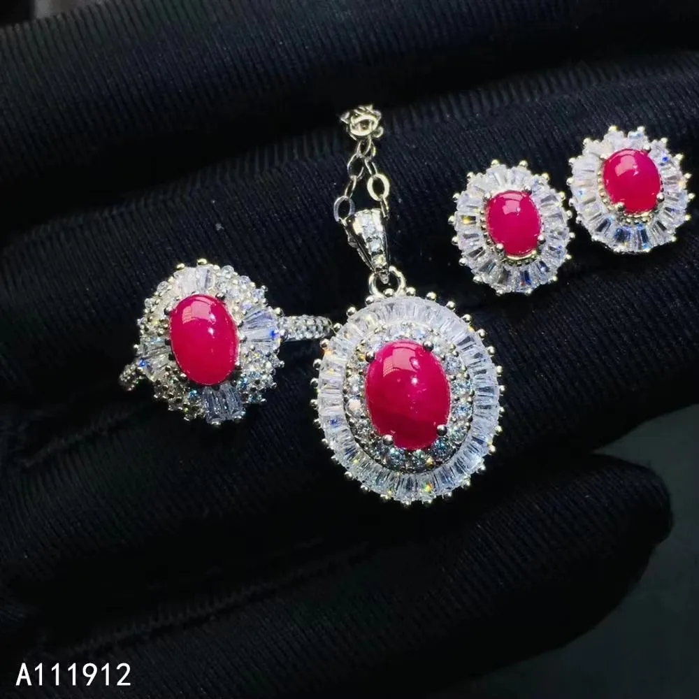 

KJJEAXCMY Jewelry Girls' Natural Ruby Necklace Pendant Ring Earring Set 925 Pure Silver Plated Platinum Gift for Girlfriend Chri
