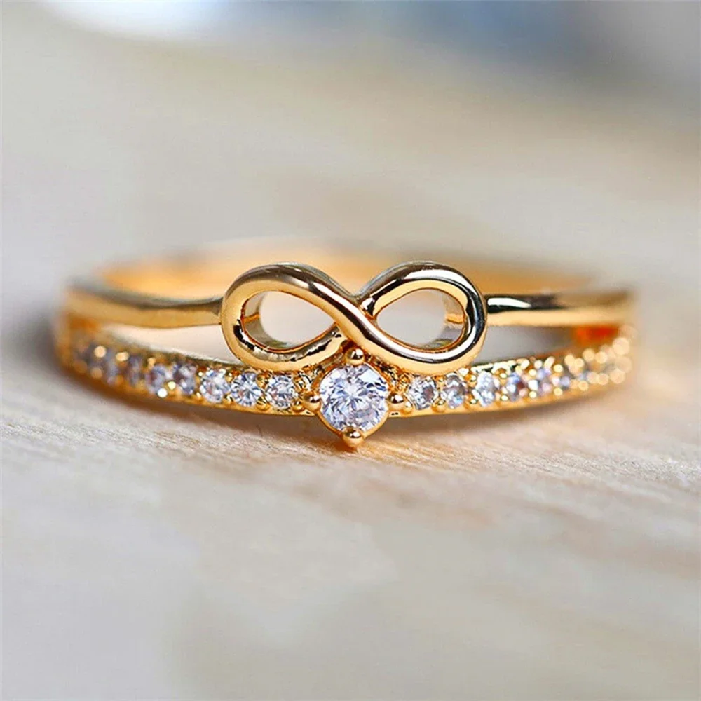 Huitan Chic Bow Shape Finger Ring dla kobiet Infinity Sign Cubic Zirconia Rings Fashion Finger Accessories Daily Party Jewelry — zdjęcie 2