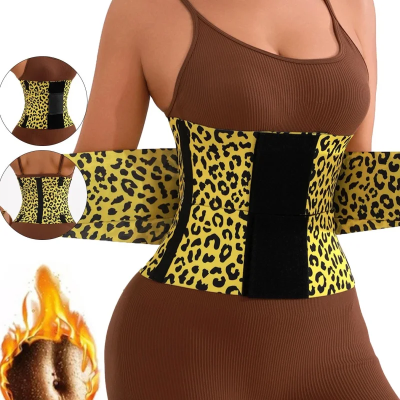 Adjustable Triple‑Wrap Compression Waist Belt For Women Leopard Print Nylon Body Shaper Belt For Sports Gym Daily Fitness Use